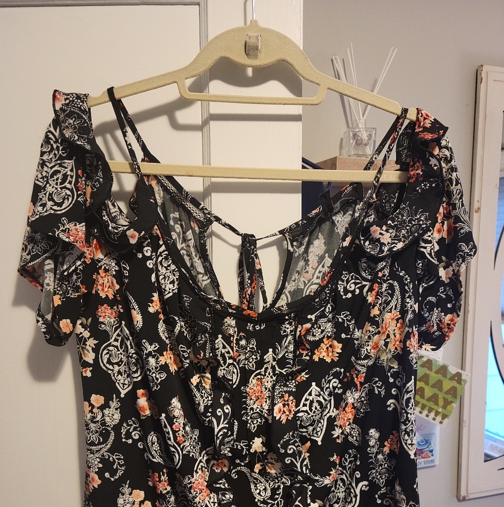 COPY - WHBM Floral Cold Shoulder Blouse
